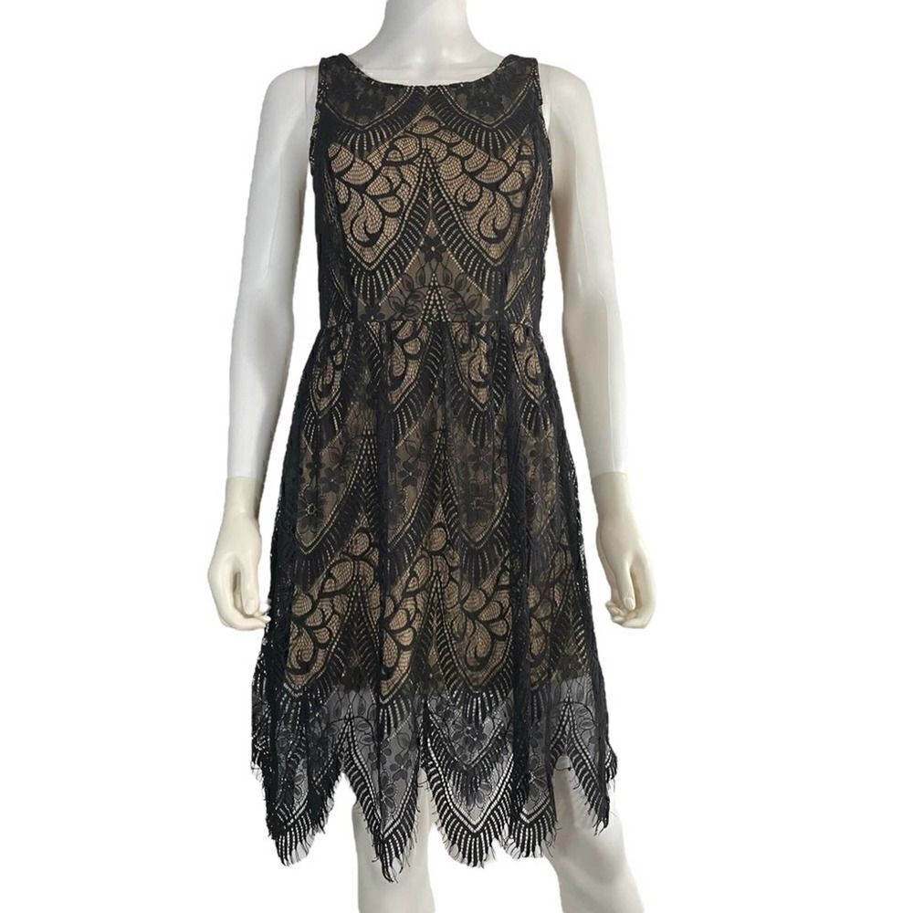 Pinky Lace A Line Dress Black Nude Medium